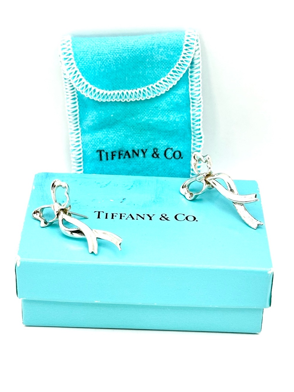 Tiffany & Co Vintage 1985 Sterling Silver Ribbon Bow Earrings
